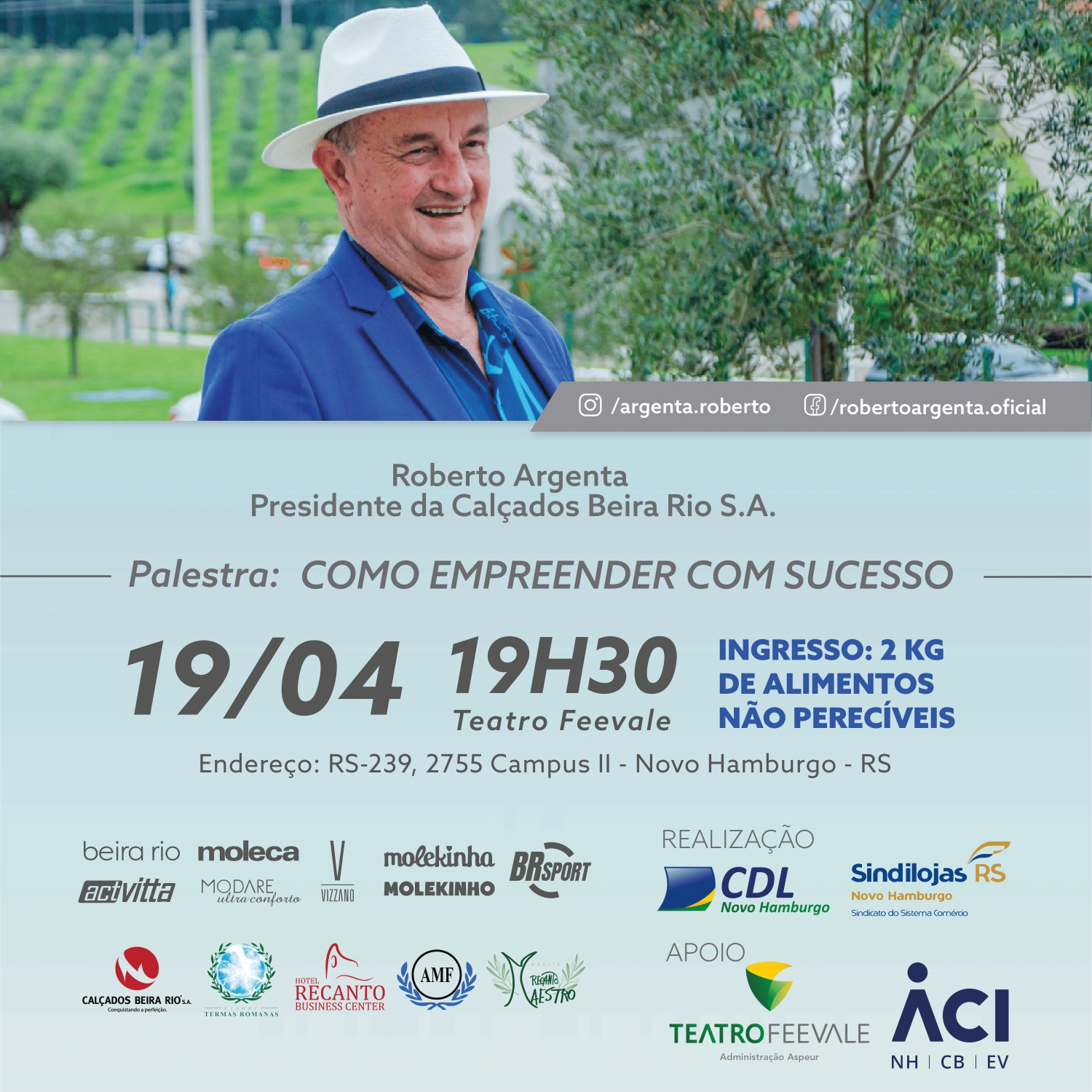 Convite para palestra: Como Empreender com Sucesso, com Roberto Argenta