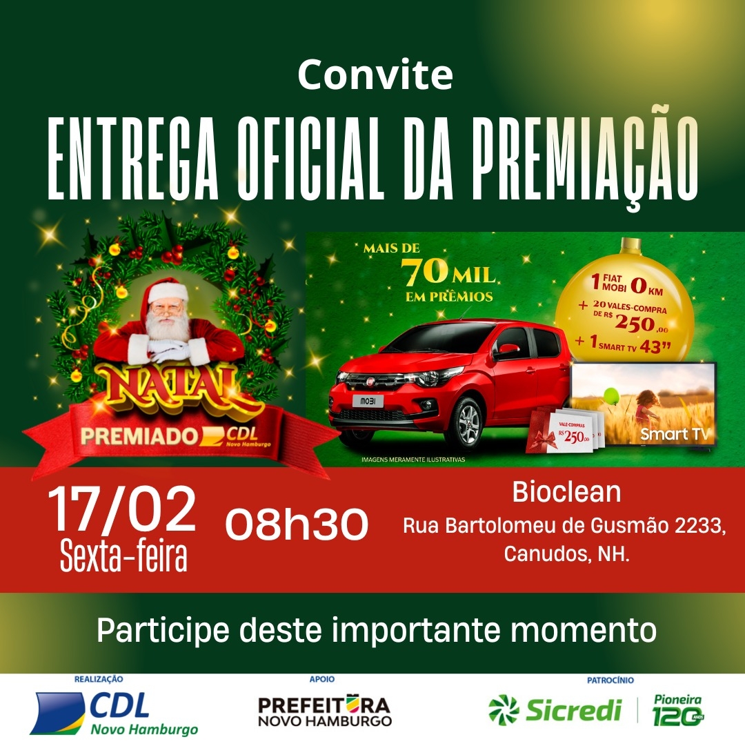 CDL-NH convida para entrega do carro da campanha Natal Premiado