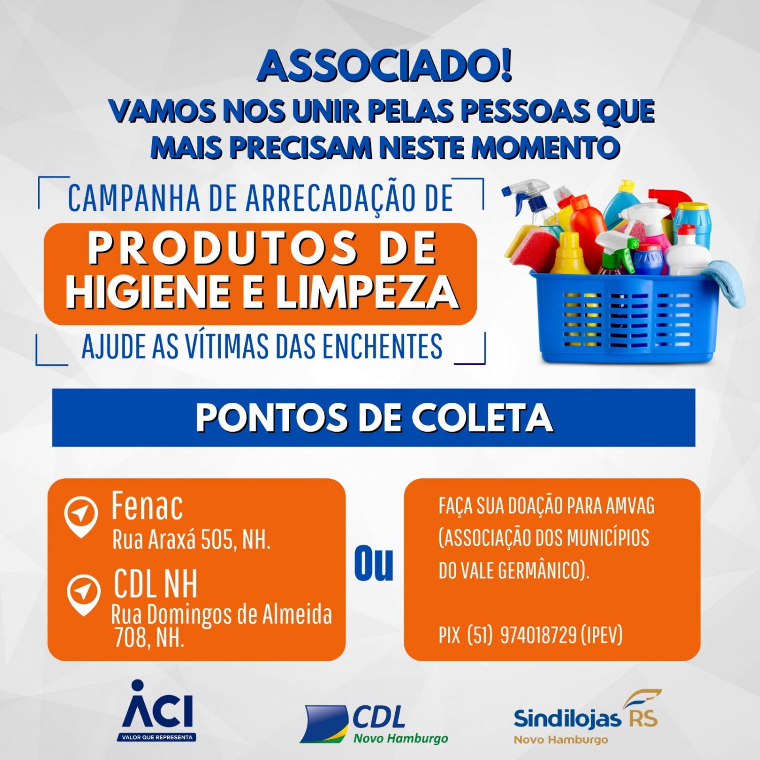 Após ciclone extratropical, entidades empresariais de Novo Hamburgo apoiam arrecadação de produtos de higiene e limpeza