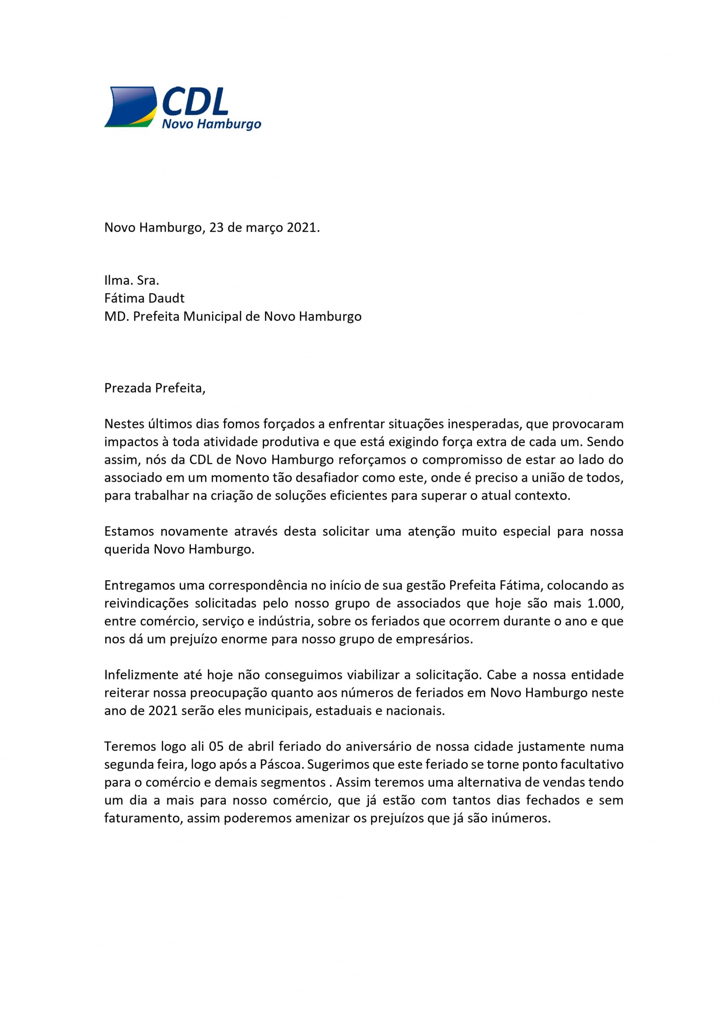 CDL-NH pede que feriado de 5 de abril seja facultativo
